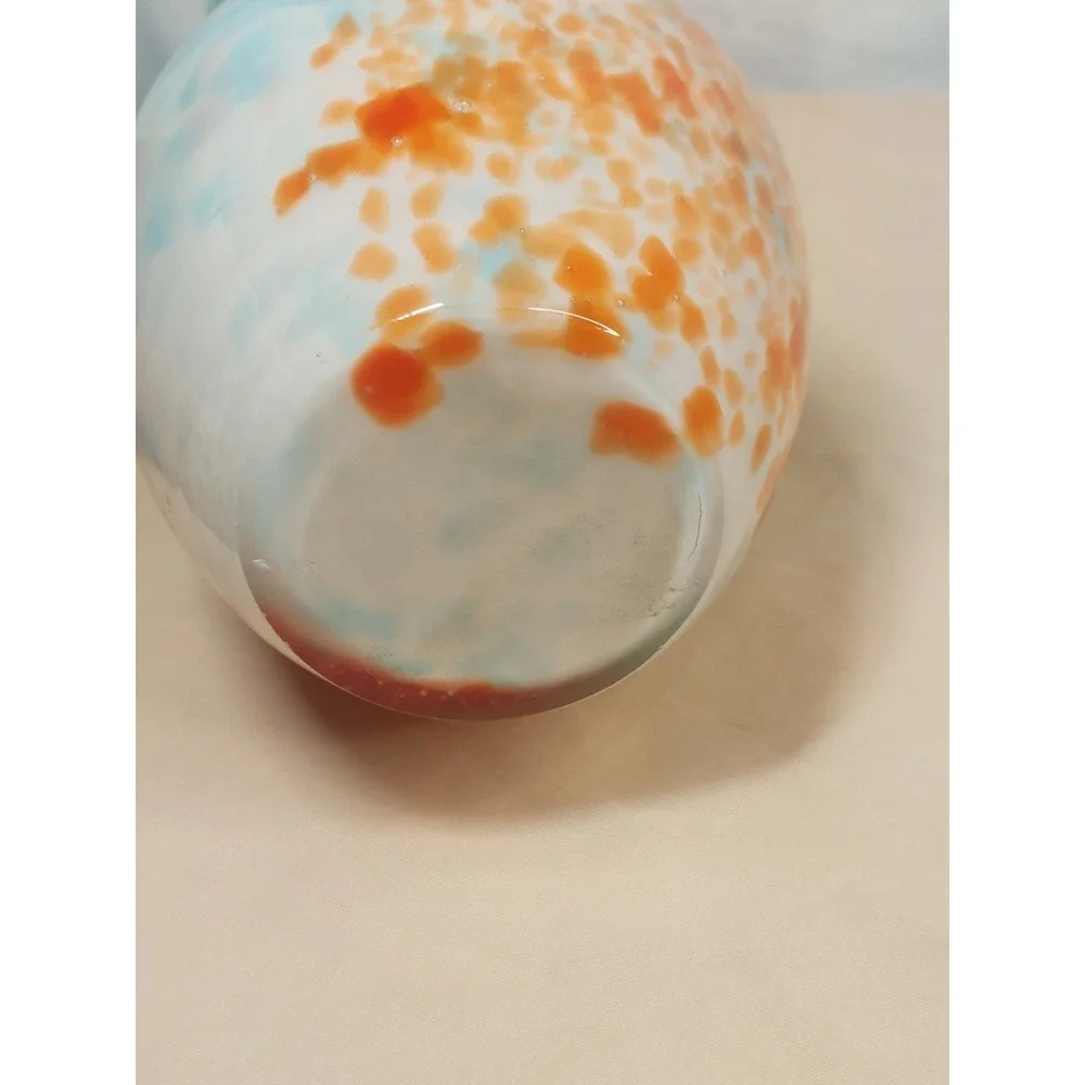 Hand Blown Studio Art Glass Vase Confetti Interior Turquoise Yellow Rim Modern